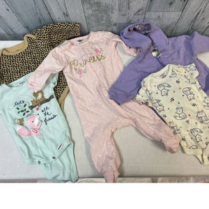 Lot of 5 Girls 0-3 Months Gerbers HB One Piece Tops Sleeper Jacket Leopard Spot